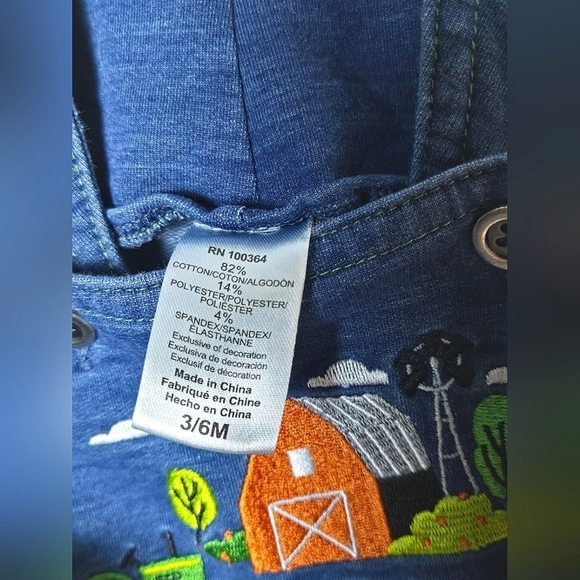 Infant Baby John Deere Faux Denim Embroidered Shorts Overalls, Size 3/6 Months - Picture 4 of 4